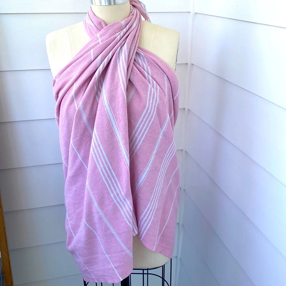 Perfect Pink & White Turkish Beach Towel Sarong /Beach Cover Up /Wrap /Brand New